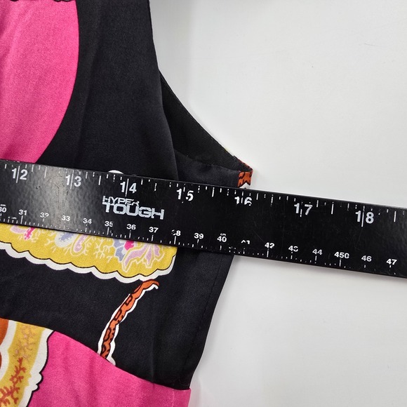 ICE Silk Paisley Print V Neck Sleeveless Midi‎ Dress Women's Size 8 Pink Black - Picture 7 of 9